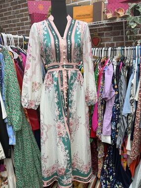 Boho Floral Maxi Dress in Teal & Pink - Elegant Women's Dress